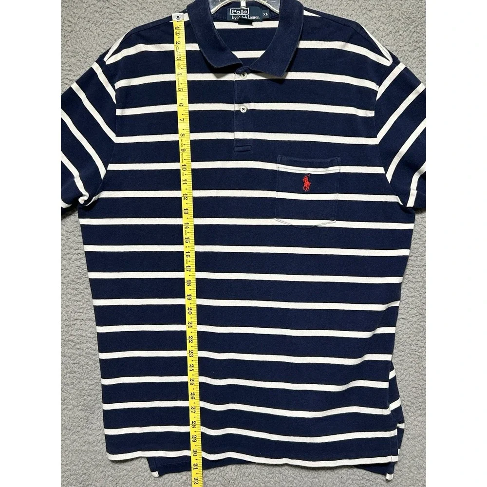 Polo Ralph Lauren Mens Black White Striped‎ Short Sleeve Polo Shirt Pocket Sz XL